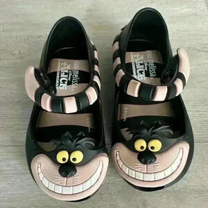 Mini Melissa Alice in Wonderland Cheshire Cat Mary Jane Flats Kids 5 Black Pink
